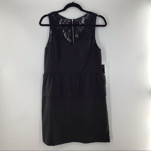 Kensie Lace V-Neck Top Black Poplum Dress NWT